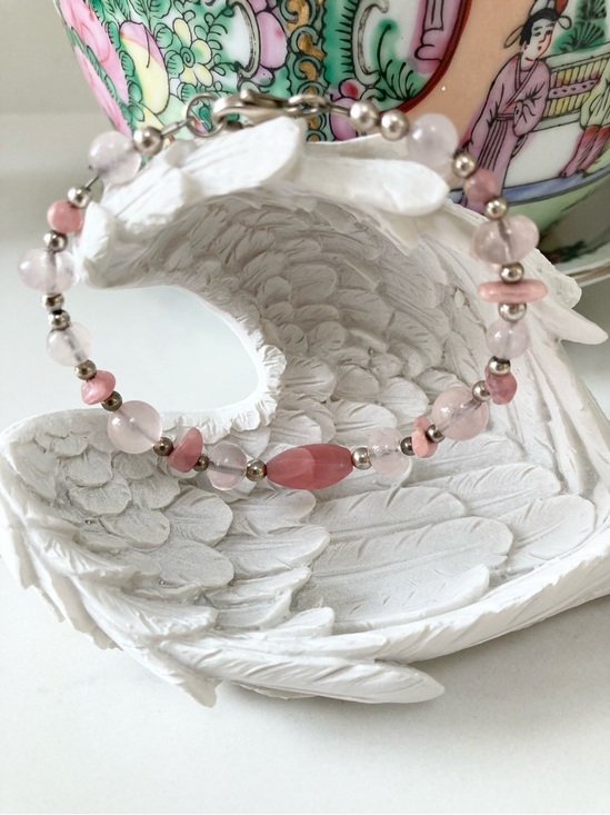 Jewelry - Rose Quartz Beaded Bracelet with Sterling Silver Clasp, 7”